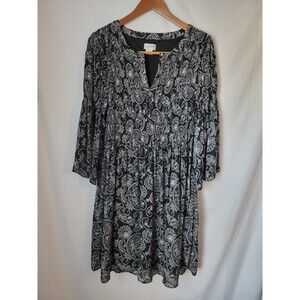 Allison Taylor Women's Size 14 Black & White Paisley Bell Sleeve Mini Dress